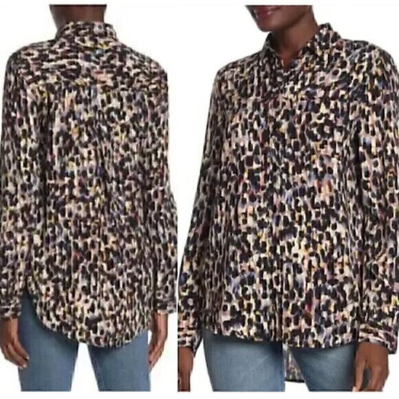 BEACHLUNCHLOUNGE BEACH LUNCH LOUNGE Alana Button Down Multi Abstract Long Sleeve - Picture 1 of 13